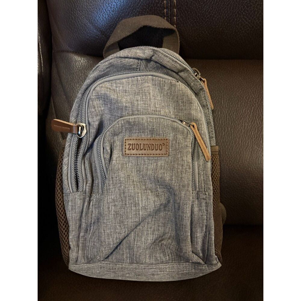 ZUOLUNDUO Convertible Crossbody Mini Backpack Gray Brown 2-Way Long Strap